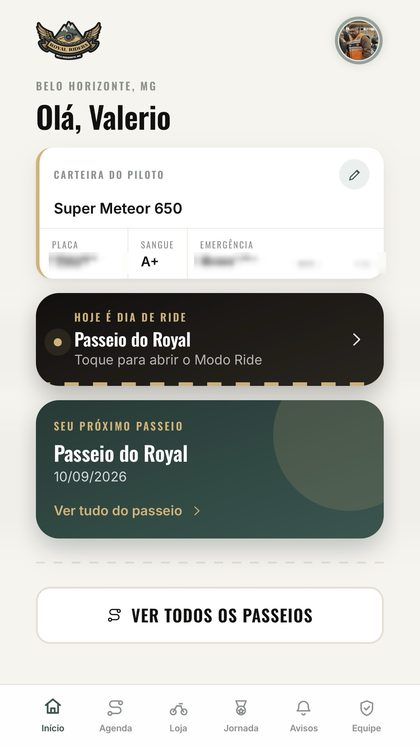 Tela de início do aplicativo, com o próximo passeio