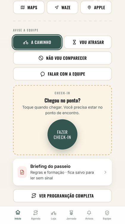Tela de check-in, com o botão grande
